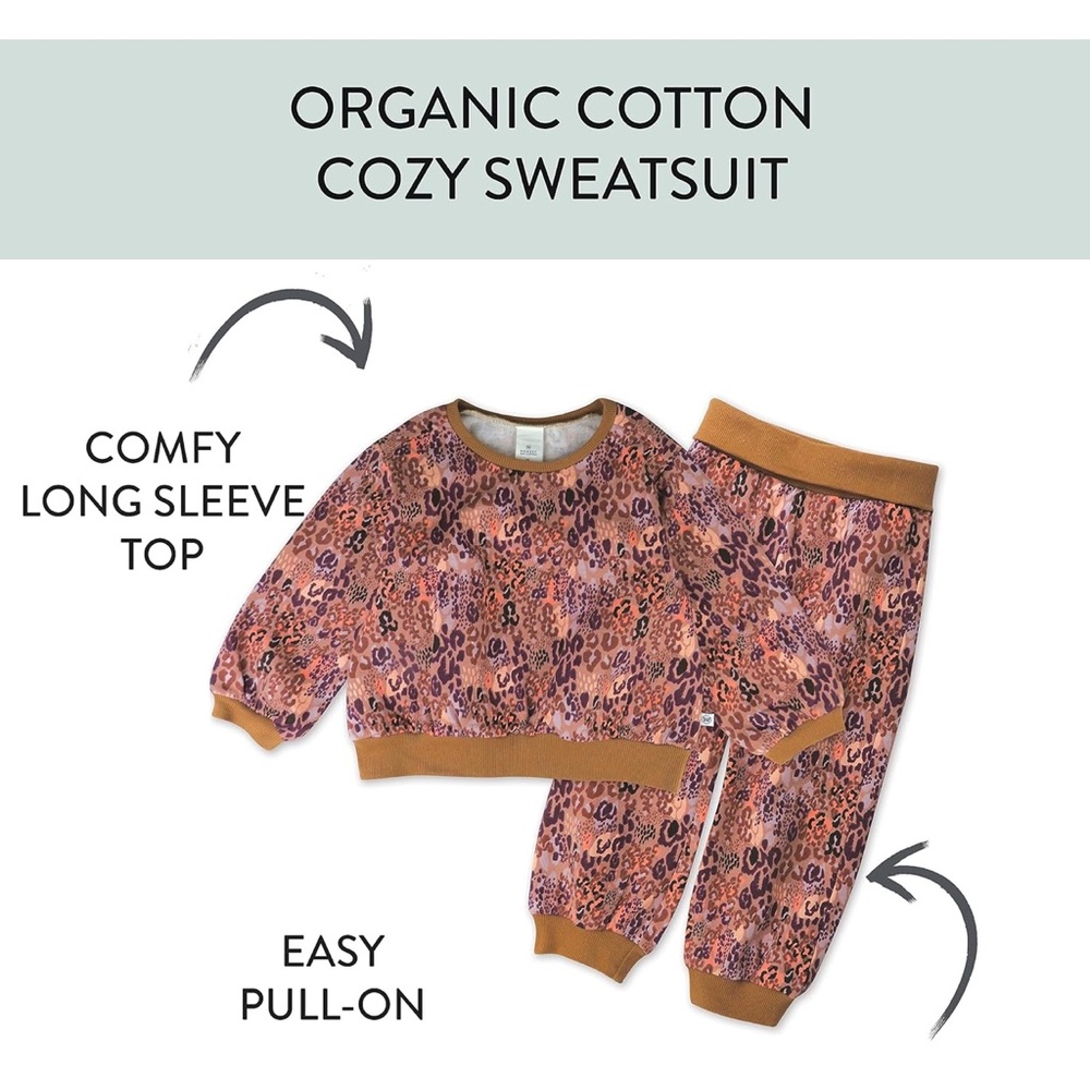 HonestBaby Clothing Leopard Print Sweatshirt Jogger Set Purple Brown | 24M | NWT - Picture 6 of 9